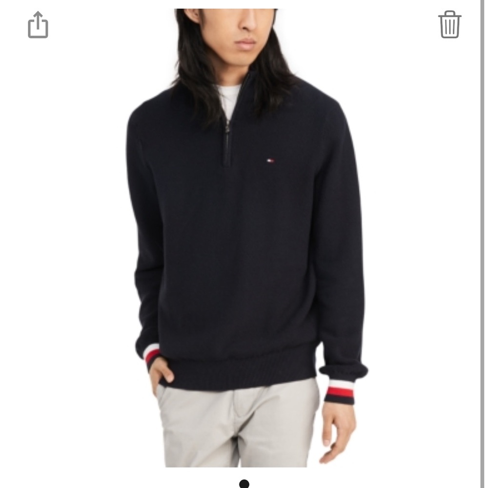 NWT Tommy Hilfiger Men’s Clifton Quarter Zip Logo Sweater in Navy